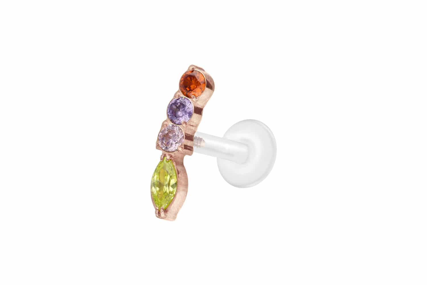 PTFE Labret Piercing mit Innengewinde + Titan-Aufsatz BUNTER KRISTALLBOGEN